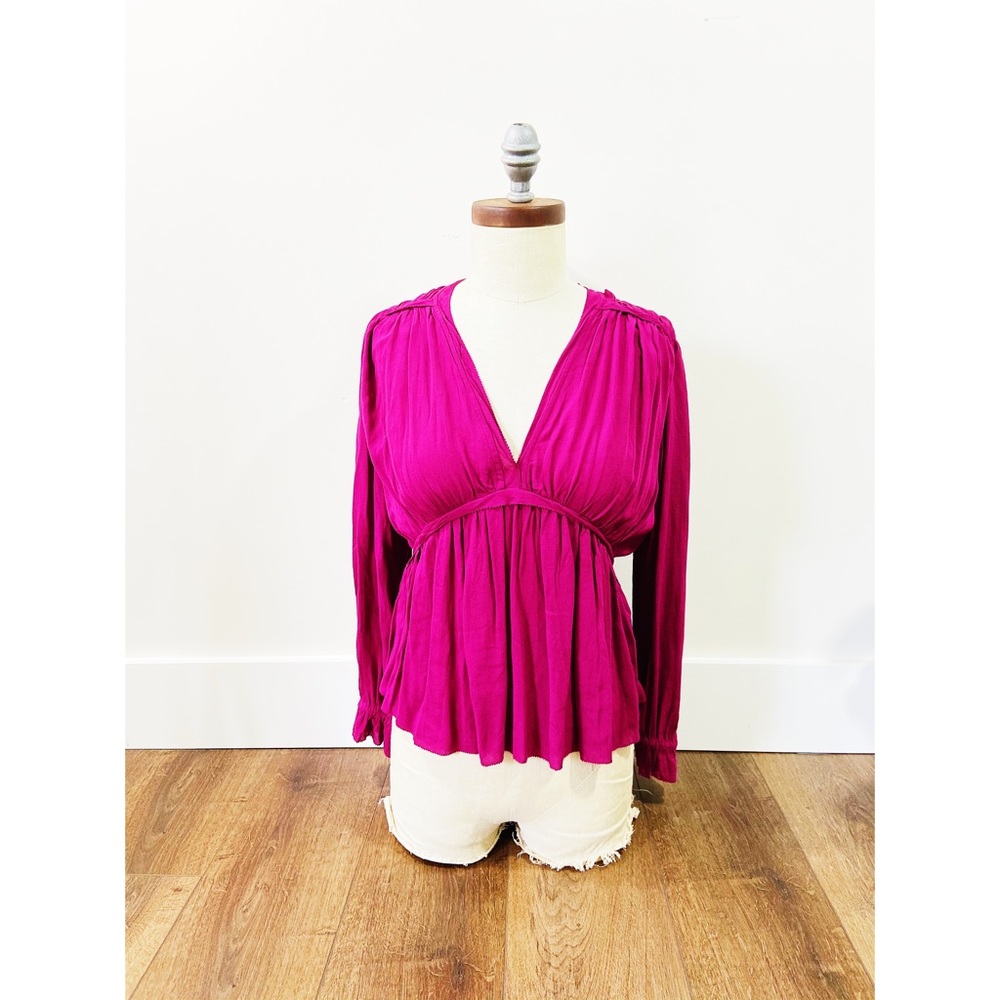 CYBER SALE🕊️lucky brand pink deep v neck silky peplum babydoll blouse